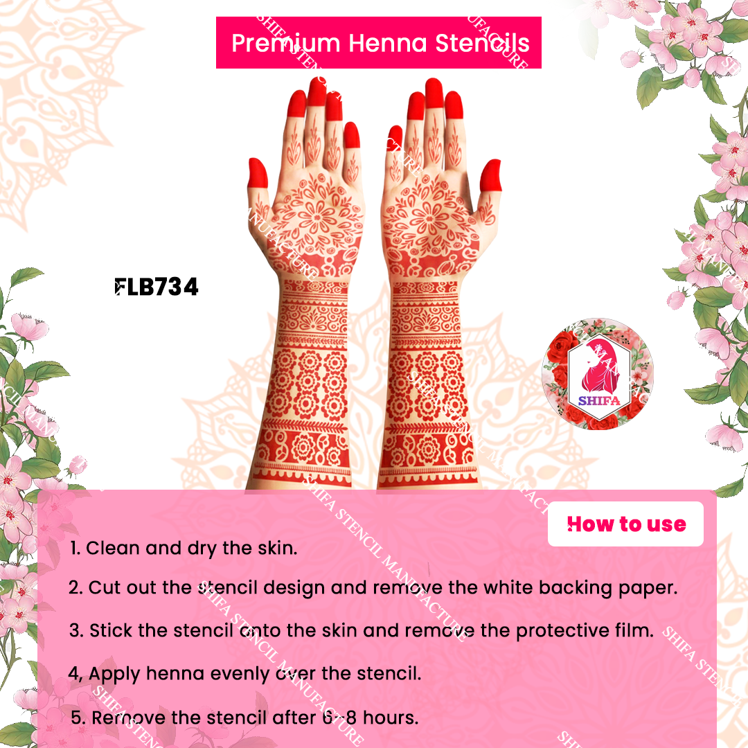 FLBS 793 Radiant Blossom Mandala Mehndi double hand Henna Stencil